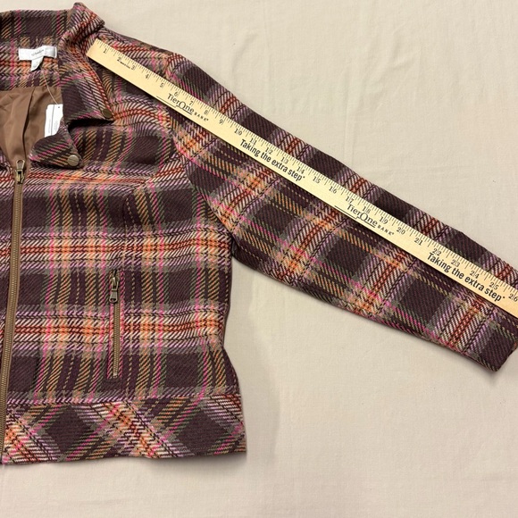 CJ Banks Women's 1X Plaid Jacket Zipper Pockets Collar Brown Pink‎ - Picture 9 of 9
